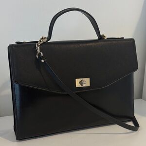 JANE SHILTON vintage purse leather satchel handbag pockets turn lock black